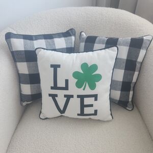 Plaid and Shamrock Love Pillow Set Of Three Reversable 10 X 10
